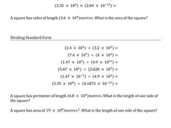 Calculating with Standard Form - with answers.