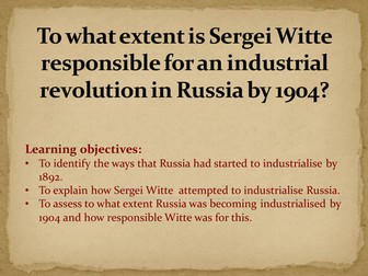 AQA Tsarist and Communist Russia, 1855-1964 Industrialisation Tsarist Russia