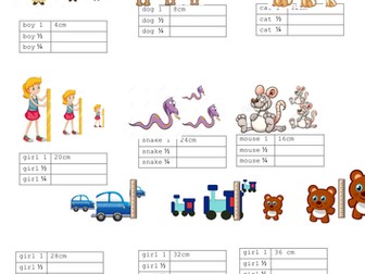 Fractions of numbers and fractions of lengths. 
