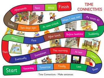 Time Connectives Game. A3 size. Make up sentences.