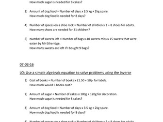 KS2 Algebra questions based on SATS sample paper