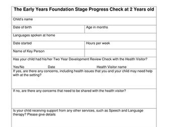 Two Year Old Progress Check template (EYFS)