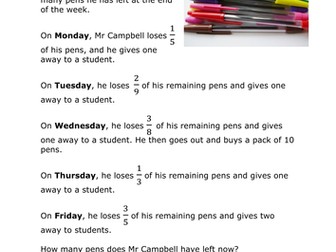 Fractions of a number - Pen Problem
