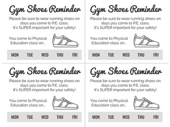 Gym Shoes Reminder Cards