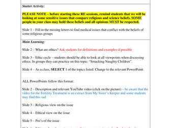 RE - Medical ethics and religion (a PSHCE lesson)