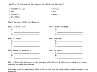 Start-up Costs -  BTEC First Business