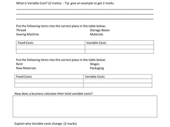 Fixed and Variable Costs - BTEC First Business