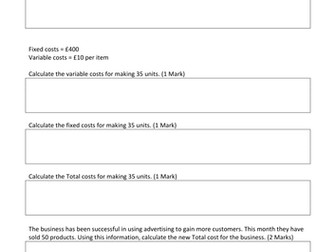 Calculating Total Costs -  BTEC First Business