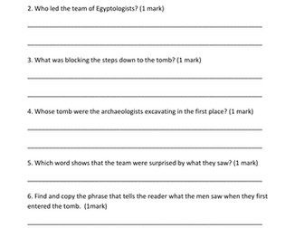 Tutankhamen newspaper article comprehension 