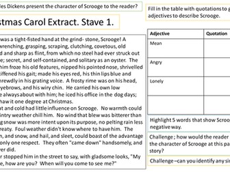 Scrooge Analysis lesson.  A Christmas Carol. KS3 / GCSE