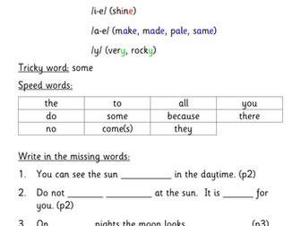 The Sun and the Moon reading comprehension