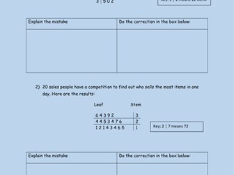 Stem and leaf mistakes and corrections (solutions provided)