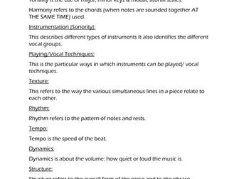 GCSE Music Terms (Eduqas  new specification)