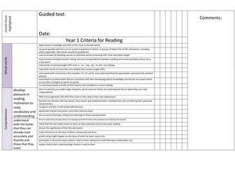 Guided Reading Assessment Focus Tick Sheets