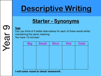 KS3 Descriptive Writing - Adjectives, Verbs and Adverbs 