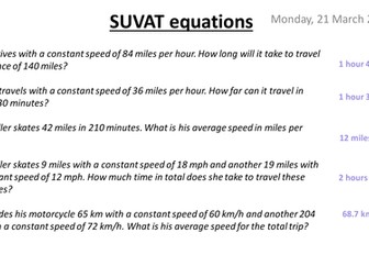 SUVAT equations - Kinematics