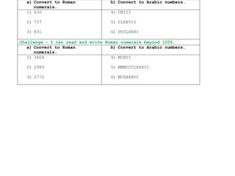Roman numerals top set year 4