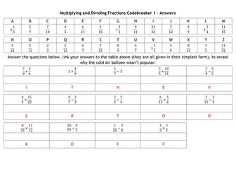 Multiplying and Dividing Fractions Codebreakers