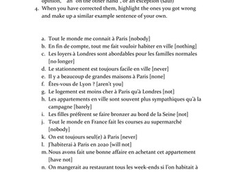 Higher/ AS/ A Level French Negatives Practice