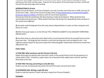 WW2/Blitz writing lesson "A letter to the Queen" - with full resources and writing frames