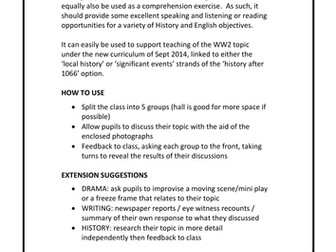 Second World War / WW2 discussion speaking and listening pack with questions, photos and lesson plan