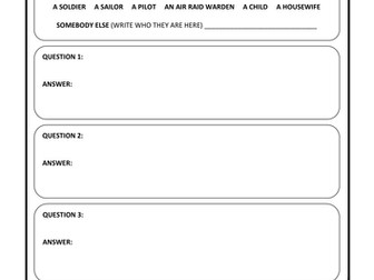 "Questioning a WW2 character" writing frame
