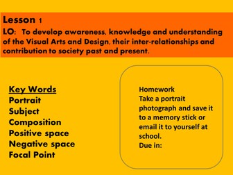 Year 9 Photography Portrait Scheme of Work