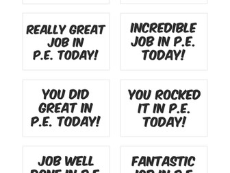 Physical Education Student Encouragement Cards - Part 1