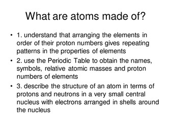 CIE iGCSE Chemistry - Atoms, Elements and Compounds Scheme of Work