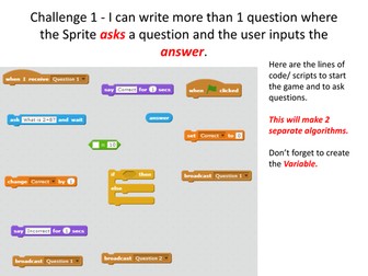 Coding an interactive quiz using Scratch scheme of work