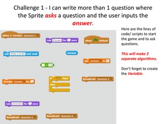 Coding an interactive quiz using Scratch scheme of work