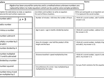 Algebra - creating algebraic expressions