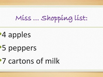 A shopping list to aid with counting to a specific number