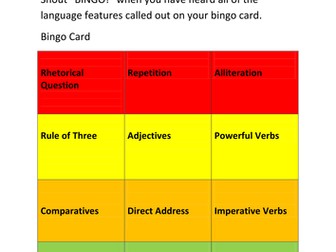 GCSE English Language Features Bingo