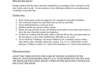 Year 1 and Year 2 Tell the Time Editable Maths Game