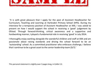 Personal Statement for Assistant Headteacher for Teaching, Learning and Curriculum FOR ADULTS