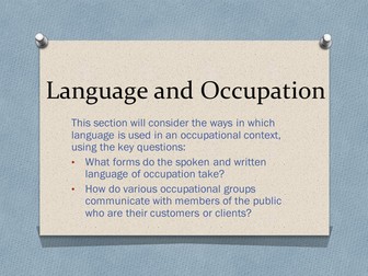 AS English Language - Language and Occupation Introduction