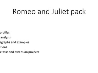 Romeo and Juliet English Language activity, character, homework and resource pack