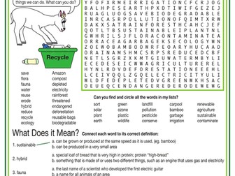 Environment-Related Words to Know (Earth Day) Word Search Puzzle