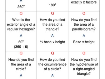 Revision Quiz Cards for Higher / Foundation  GCSE Maths