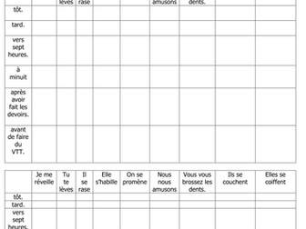 French Teaching Resources Battleships Game/ Lotto Grid & Song: Reflexives.