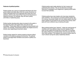 What are the features and functions of political parties?