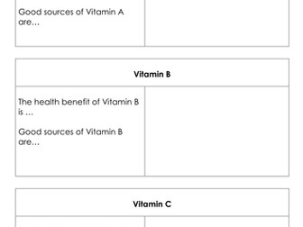 Vitamins and Minerals - Make your own Flashcards
