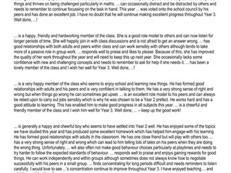 General Comments for Reports - KS1