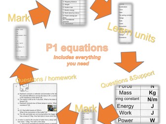 2017 GCSE Physics Unit P1 - all of the equations - questions, card sort, homework, self-assess!