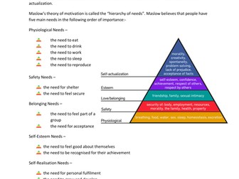 REVISION HELPER Malsow's and Aldefer's theories Helpsheet / Revision sheet BUSS3