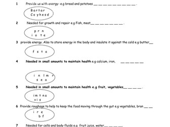 Nutrition and health revision worksheet  ks3 Biology