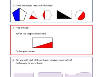 Finding half of a shape. Fluency, reasoning and problem solving.