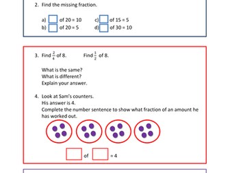 Writing fractions of amounts (concrete)- fluency, reasoning and problem solving