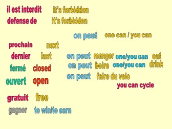 Vocab Booster words commonly found in GCSE French